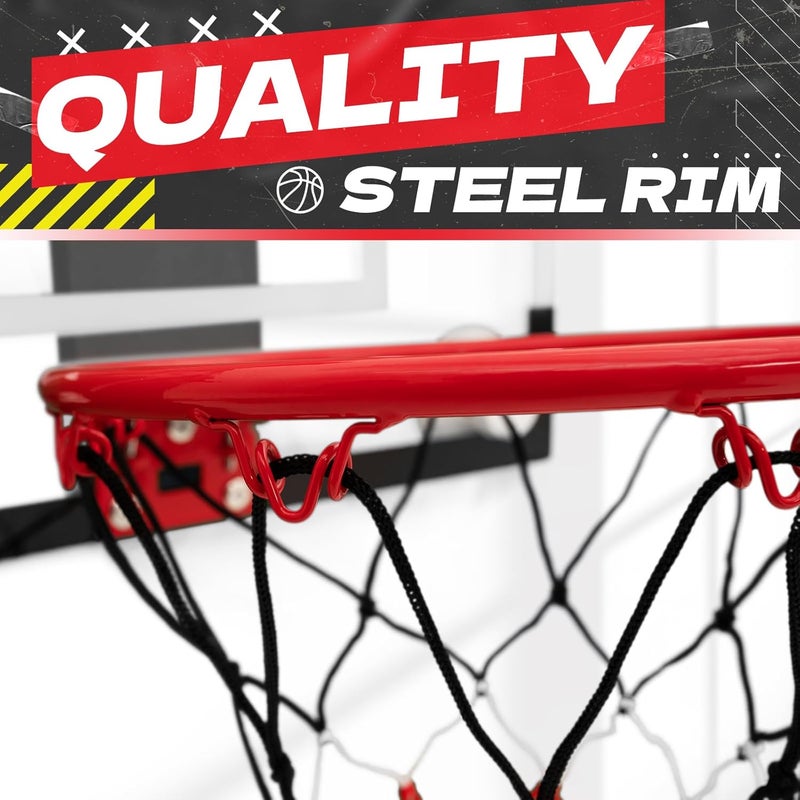 RUNBOW Store Indoor Mini Basketball Hoops Backboard with Powerful Suction Cups,Wall Mounted Door Basketball Hoops,Toys with Balls Gifts for Kids Boys Teens (43x30CM Black-White with Scorer) - Image 2